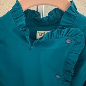 Vintage Asymmetrical Ruffled Nordstrom Teal Jewel Tone Blouse - Size 16